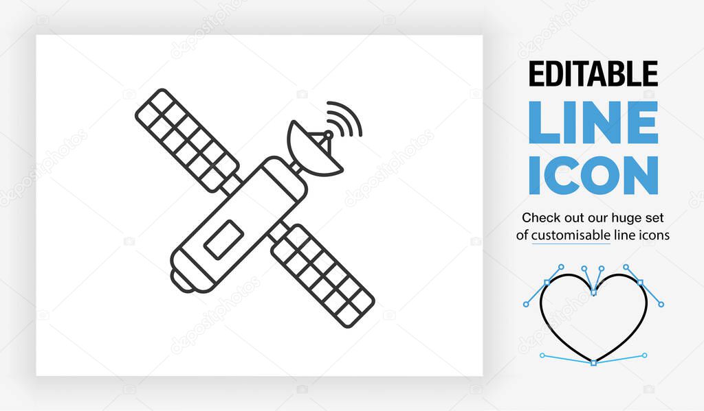 Editable line icon a satellite in space