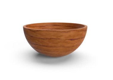 Boş tahta kase izole edilmiş beyaz arkaplan