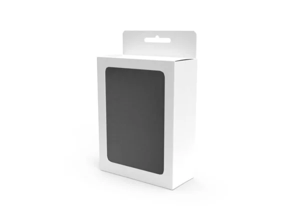 Embalaje Colgante Caja Blanca Con Ventana Mockup Renderizado —  Fotos de Stock