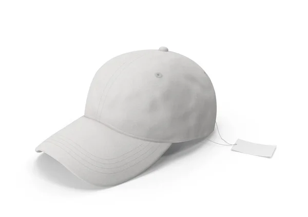 Sombrero Realista Gorra Béisbol Blanca Etiqueta Precio Mockup Aislado Renderizado —  Fotos de Stock