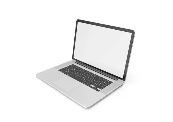 Laptop Alumínio Prata Com Tela Branco Polegadas Mockup Renderização — Fotografia de Stock