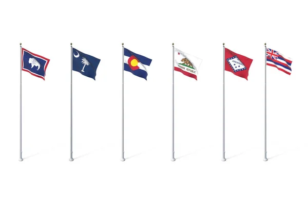 Ameryka Stan Flagi Kolekcji Izolowane Renderowania — Zdjęcie stockowe
