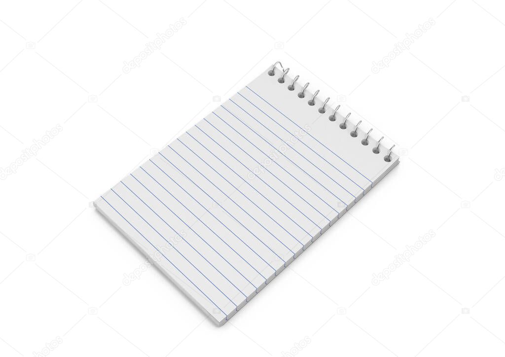 Blank note pad isolated 3D rendering