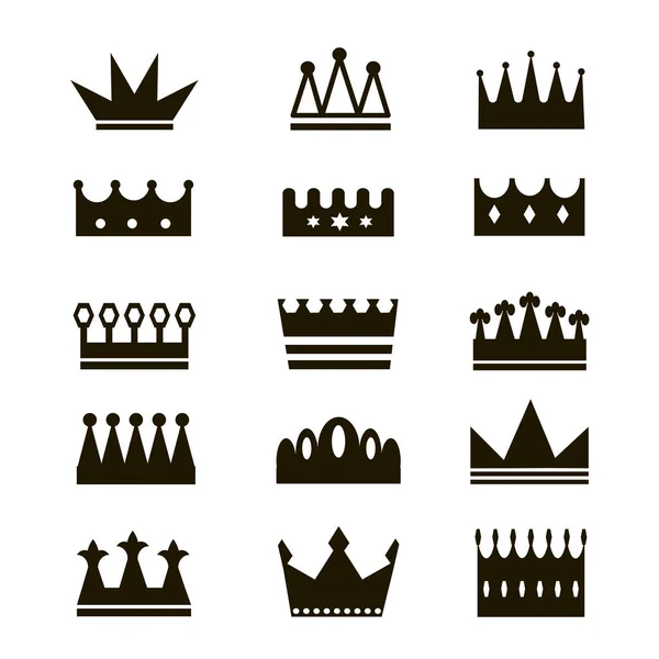 Taçların Vektör Görüntüsü Kral Kraliçe Sembolünün Siyah Simgesi Klasik Kraliyet — Stok Vektör