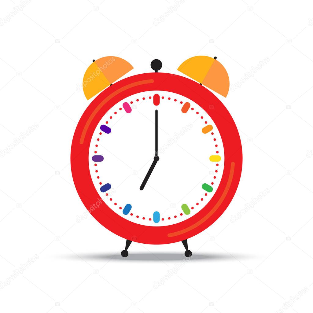 Vector image of a red alarm clock. 3d retro illustration of time and awakening. 