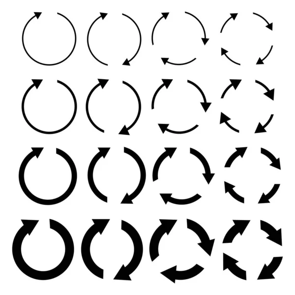 Flechas circulares diferentes en negro — Vector de stock