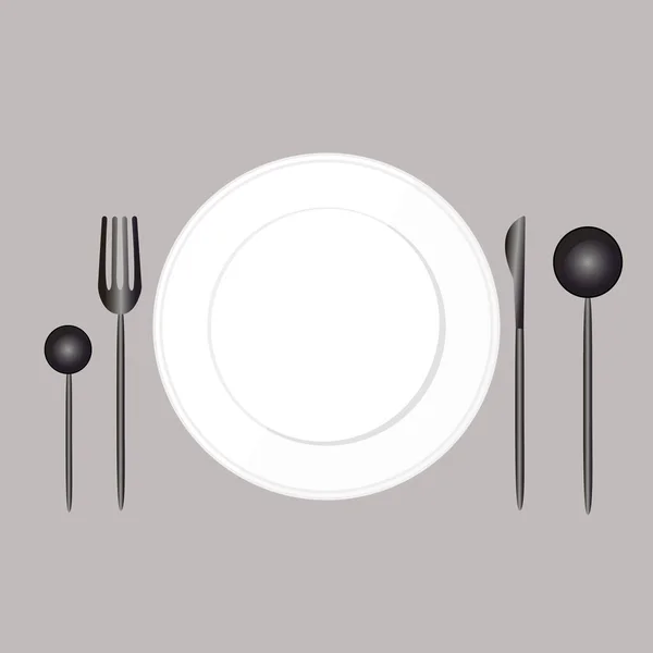 White Plate Cutlery Tablecloth — Stock Vector