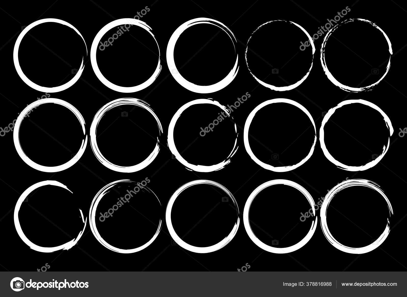 Белый Круг Каракулей Черном Фоне Набор Круглых Рам Ручной Работы.