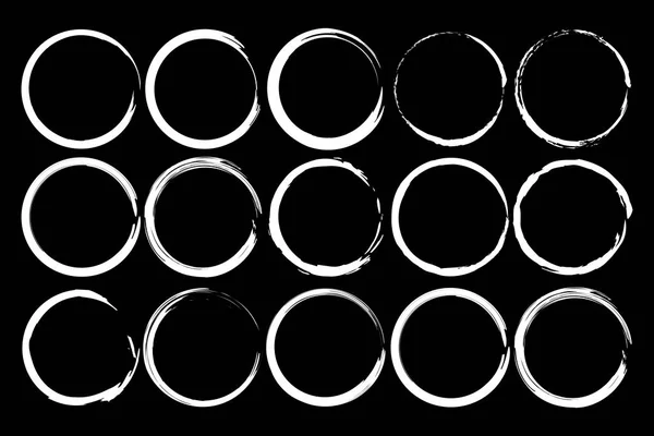 White Circle Doodles Black Background Set Hand Drawn Frames — Stock Vector