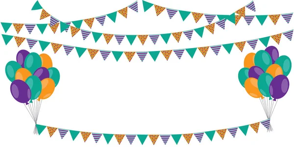 Decoraciones Fiesta Cumpleaños Balunes Banderas Fondo Vectorial Feliz Celebración — Archivo Imágenes Vectoriales