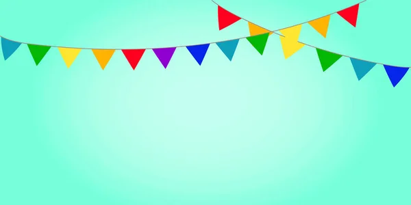 宴会和生日用的国旗和铅笔的花环 绿色背景上的嘉年华吊链 — 图库矢量图片