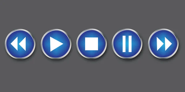 Pulsanti Lettore Multimediale Riproduzione Icona Navigazione Audio Vettoriale Blu — Vettoriale Stock