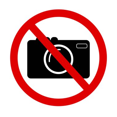 Fotoğraf makinesiyle fotoğraf çekilmesini yasaklayan bir resim. Yasadışı yasak kayıt işareti. Uyarı kısıtlaması fotoğrafı. Vektör çizimi. Stok Fotoğrafı.