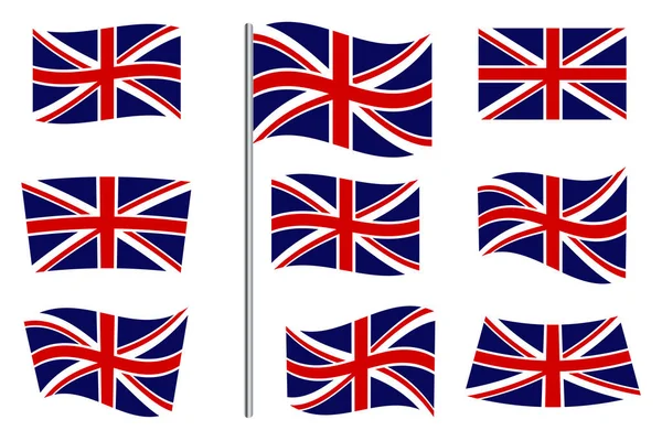 Иконки Флагов Великобритании Векторные Изображения Символов Великобритании Набор Плоских Волнистых — стоковый вектор