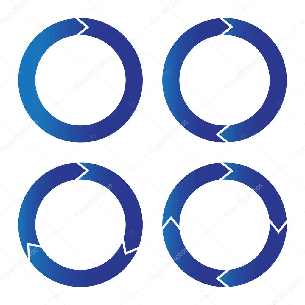 Vector circular cycle of arrows. Blue chart or recycling icon. The design form of the reuse process. Graphic symbol of cyclic connection. Stock Photo.