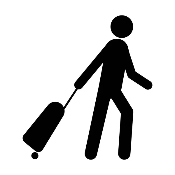 Ikone Eines Mannes Mit Koffer Person Die Mit Gepäck Reist — Stockvektor