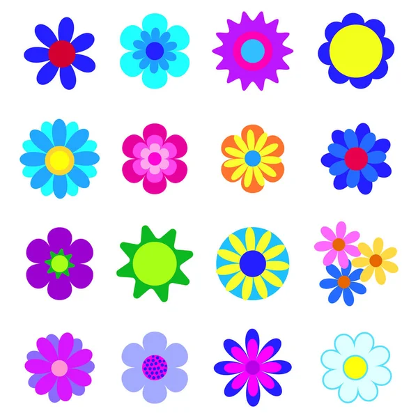 Uppsättning Vektor Illustrationer Blommor Vårens Grafiska Design Abstrakt Platt Färg — Stock vektor