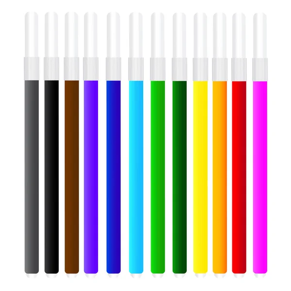 Set Colored Markers Pencils Drawing Colorful Felt Tip Pens White — Stock Vector