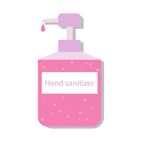 Ícone gel mão antibacteriana. Garrafa de sabão para desinfecção. Imagem plana de um desinfetante rosa . — Vetor de Stock