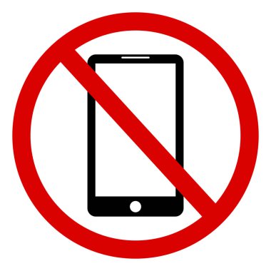 Cep telefonu yasaklama işareti. Bir akıllı telefonu aramak yasaktır. Tamam mı? Cihazın kullanımına izin verilmiyor. Vektör görüntüsü. Stok Fotoğrafı.