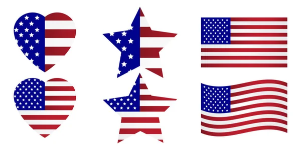 Vettore Bandiere Americane Immagini Piatte Diverse Forme Simboli Degli Stati — Vettoriale Stock