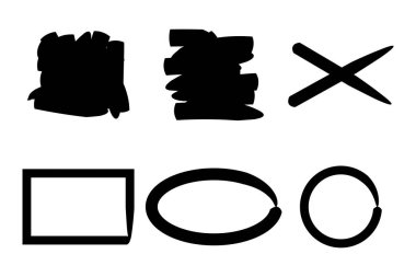 Kabaca düz şekillerin çizimleri. Farklı şekillerde elle çizilmiş karalamalar. Siyah doku. Vektör görüntüsü. Stok Fotoğrafı.