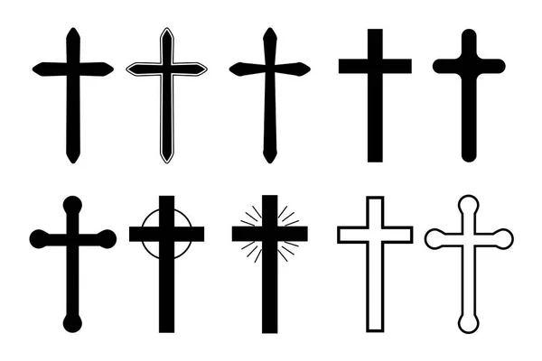 Boceto Cruz Icono Vectorial Del Símbolo Cristiano Silueta Crucifijo Religioso — Archivo Imágenes Vectoriales