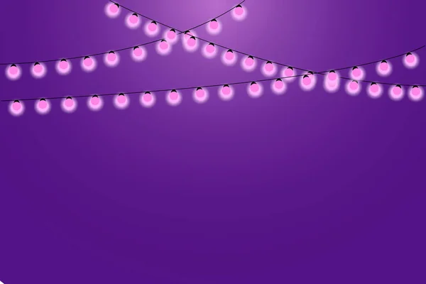 夜の背景 結婚式のバナー 紫色の電球のガーランド 休日の装飾 ベクトル画像 ストックフォト — ストックベクタ