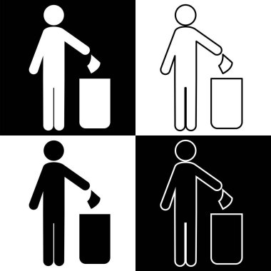 Trash disposal icon. Man removes trash. The cleaner removes trash in the bin. Vector image. Stock Photo. clipart