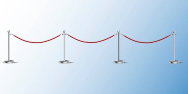 Halattan yapılmış bariyer. VIP 'ler için kırmızı hat. Girişte çit var. Vektör görüntüsü. Stok fotoğrafı.