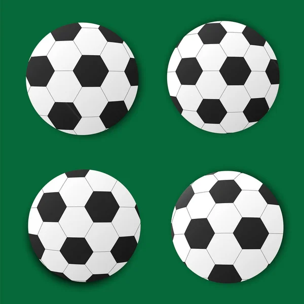 サッカーボール4個 緑の背景にベクトルボール ボールのフラットイラスト ストックフォト — ストックベクタ