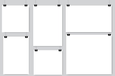 Klipsli kağıt. Vektör posteri boş poster şablonu. Asılı çarşaf. Stok fotoğrafı.