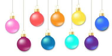 Süssüz Noel baloları. İplerdeki Noel oyuncaklarının vektör görüntüsü. Yeni yıl için gerçekçi bir geçmiş. Stok fotoğrafı.