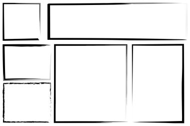 Sınırlar grunge tarzında. Fırçalı kare. İnme dikdörtgenleri. Çerçeve karalanmış el koleksiyonu.