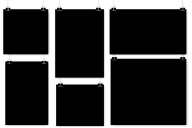 Klipslerdeki siyah lekeler. Fotoğraf ya da poster modeli. Sergi için boş siyah çerçeveler.