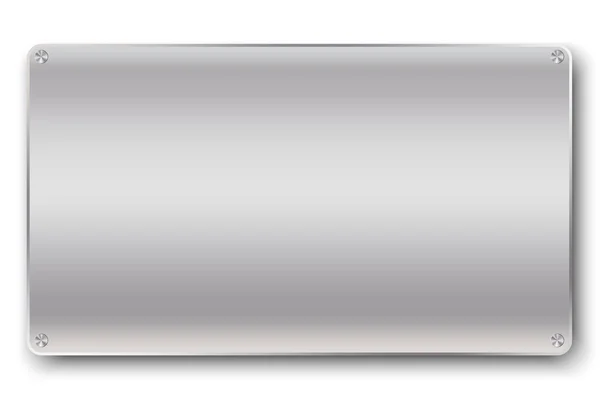 Metallplatte vorhanden. Stahlschild. Banner aus Edelstahl. Aluminiumschild. Eisenplatte. Silber flache Oberfläche. Vektorbild. — Stockvektor