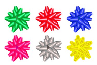 Hediye olarak kurdele. Gerçekçi fiyonklar. Vektör görüntüsü. Stok fotoğrafı.