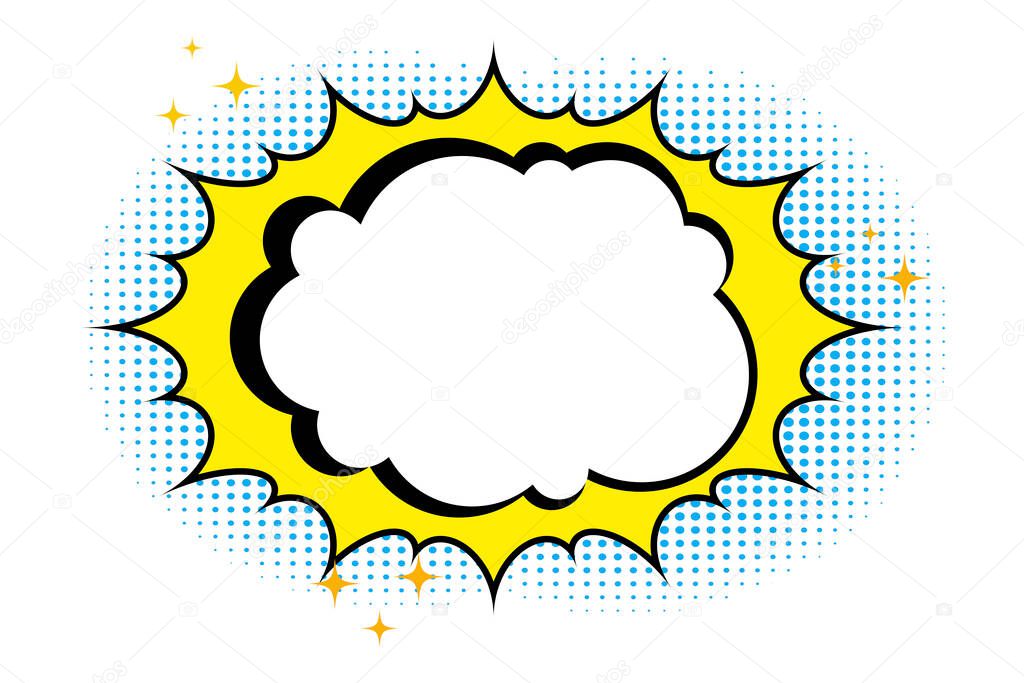 Vector background of bubble blast. Flash in comic style. Cool explosion icon. Stock photo.