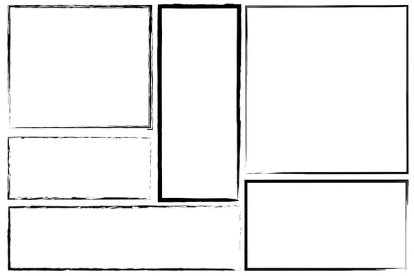 Okraje Obdélníkových Rámů Čtvercový Vektor Sada Ručně Kreslených Rámů Stock — Stockový vektor