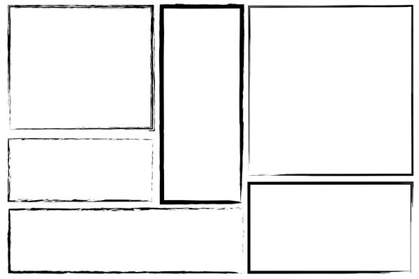 Confini Cornici Rettangolari Spazzola Quadrata Disegnata Vettore Set Cornici Disegnate — Vettoriale Stock
