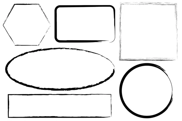 Vektorkantsramar. Skisser av former med färg eller penna. En uppsättning av bläckkroppar. Grova grunge rattar. — Stock vektor