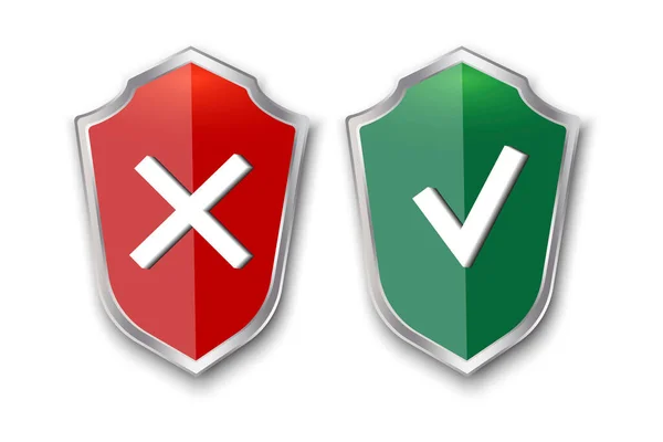 Schilden Kruisen Badges Zijn Goed Slecht Verzekeringsborden Beschermingsbord Positief Negatief — Stockvector