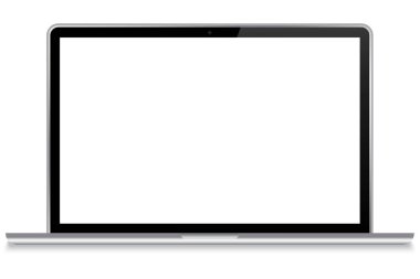 Beyaz ekranlı bir laptop. Boş ekran bilgisayar modeli. Modern laptop. Vektör çizimi. Resim yükle.