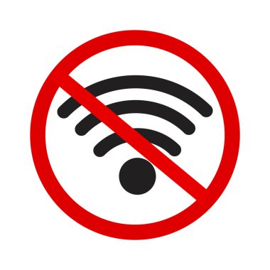 Vektör eş simgesi. Wai Fay kullanımının yasaklanması. Kablosuz bağlantıyı bozuyorum. Wi-Fi kayıp sembolü. Vektör çizimi. Resim yükle.