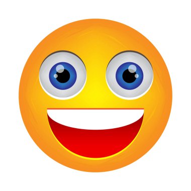 Gülen surat. emojide mutlu duygular. Dişlerinde gülümseme olan çizgi film topu. Güzel kafa. Vektör çizimi. Resim yükle.