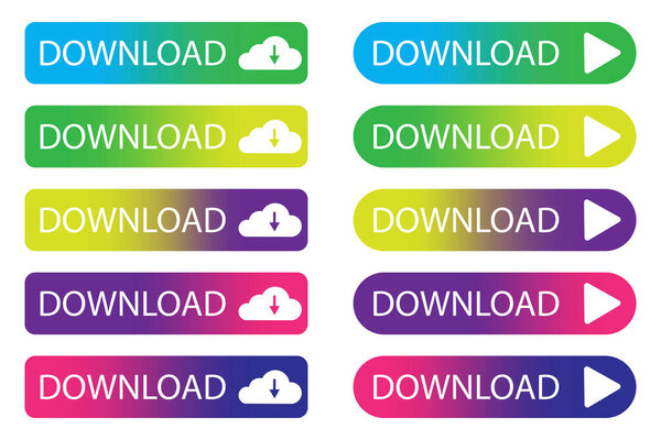 Кнопки загрузки Иконки для сайта. Разноцветный набор кнопок загрузки. Векторная иллюстрация. Изображение.