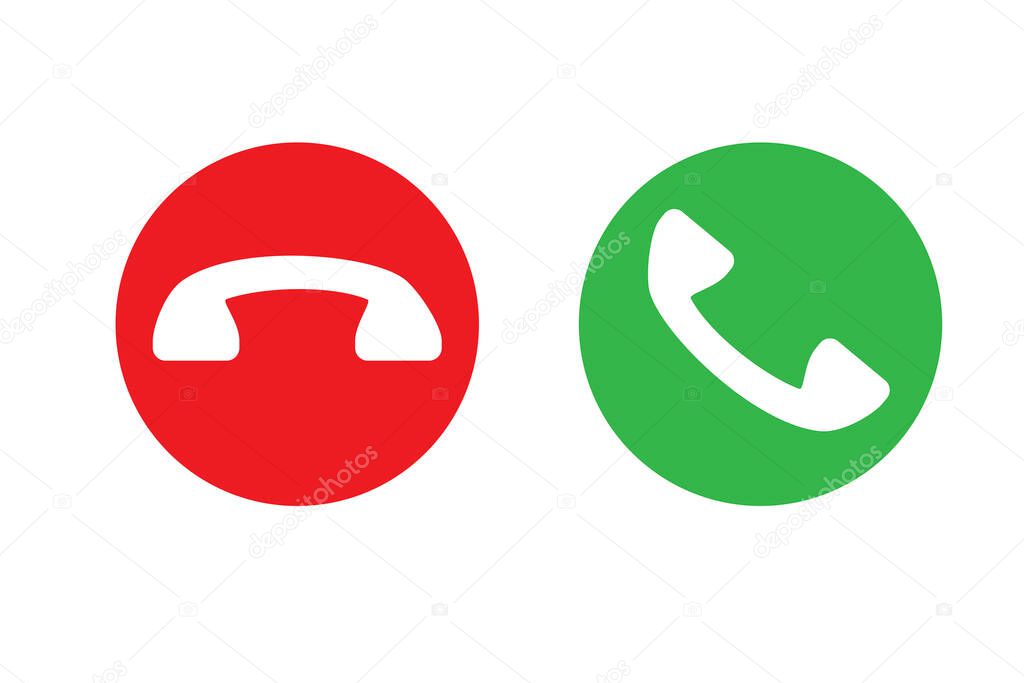 Phone buttons. Accept and reject the call. Green and red mobile phone button. Vector illustration. Stock image.