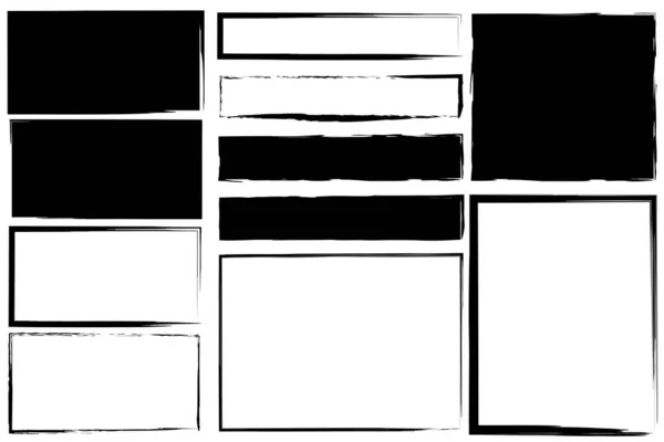 Cadres Brosse Bordures Dessinées Main Grunge Rectangles Textures Rugueuses Noires — Image vectorielle