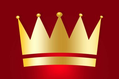 Kırmızı arka planda altın kaplama. Kraliyet altın sembolü. Kral lüksü rozeti. Vektör çizimi. Resim yükle.