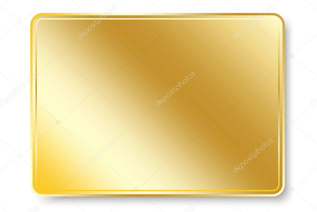 Gold plate. Gold metal plate. Yellow shiny texture with frame. Vector illustration. Stock image.